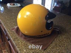 BELL MOTO 3 Yellow Motorcycle Motocross 1983 Helmet Size 7 5/8 Visor Vintage