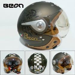 BEON 110A Retro Motorcycle Helmet 3/4 Open Face Chopper Vintage Scooter Helmets