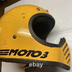 Bell Moto 3 Vintage Motorcycle Helmet Yellow Snell 1975 Size 7 3/8 Motocross