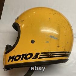 Bell Moto 3 Vintage Motorcycle Helmet Yellow Snell 1975 Size 7 3/8 Motocross