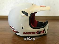 Exc+ Vintage BELL MOTO-4 White/Red Size L 7 3/8 70s 80s Motocross