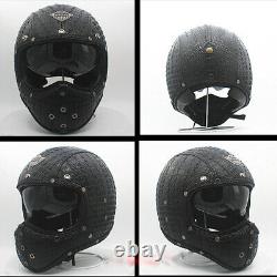 Full Face Motorcycle Helmet withGoggles Motocross Racing Cruiser Leather Helmet