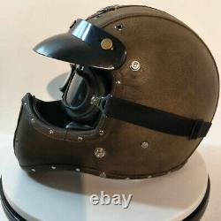 Full Face Motorcycle Helmet withGoggles Motocross Racing Helmet Deluxe Leather