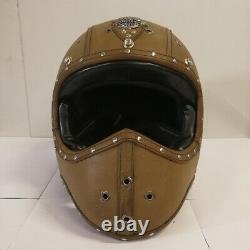 Full Face Motorcycle Helmet withGoggles Motocross Racing Helmet Deluxe Leather