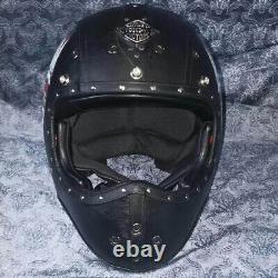 Luxury Leather Full Face Motorcycle Helmet Motocross Race Street Bike Cruiser L