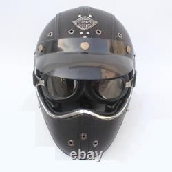 Moto Casco Full Face Motorcycle Helmet withGoggles Motocross Racing Leather Helmet