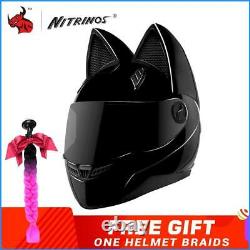 Motorcycle Helmet Ears Cat Women Motocross Full Face Helmet Dark Flip Up Visor