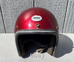 Old Vintage Ampro Motorcycle Motocross Dirt Bike Scooter Red Open Face Helmet