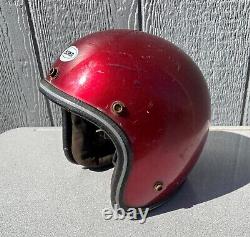 Old Vintage Ampro Motorcycle Motocross Dirt Bike Scooter Red Open Face Helmet