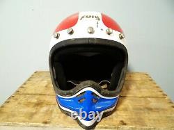 RARE Vintage FURY Motorcycle MX Motocross Helmet Full Face Red White Blue 1980s