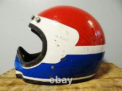 RARE Vintage FURY Motorcycle MX Motocross Helmet Full Face Red White Blue 1980s