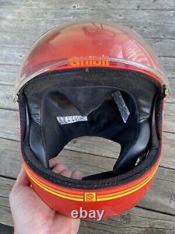 VTG 80s Ghibli DIWS Motorcycle Racing Helmet Italy Adult Small 3 Stripe Red Sm