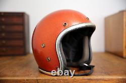 Vintage 1970s ARTHUR FULMER Orange METALLIC FLAKE GLITTER MOTORCYCLE HELMET