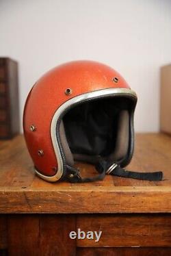 Vintage 1970s ARTHUR FULMER Orange METALLIC FLAKE GLITTER MOTORCYCLE HELMET