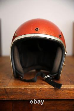 Vintage 1970s ARTHUR FULMER Orange METALLIC FLAKE GLITTER MOTORCYCLE HELMET