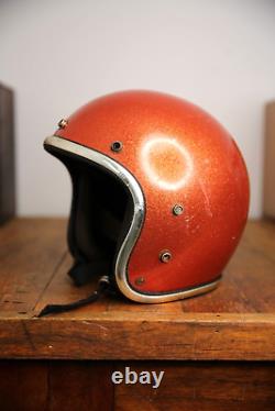 Vintage 1970s ARTHUR FULMER Orange METALLIC FLAKE GLITTER MOTORCYCLE HELMET