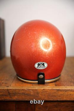 Vintage 1970s ARTHUR FULMER Orange METALLIC FLAKE GLITTER MOTORCYCLE HELMET