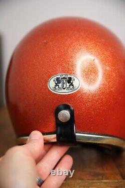 Vintage 1970s ARTHUR FULMER Orange METALLIC FLAKE GLITTER MOTORCYCLE HELMET