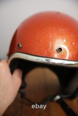 Vintage 1970s ARTHUR FULMER Orange METALLIC FLAKE GLITTER MOTORCYCLE HELMET