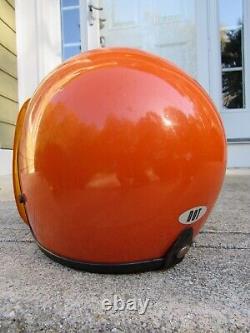 Vintage 1970s Motorcycle Helmet Universal Size bubble visor AWESOME ALL ORANGE