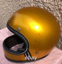 Vintage 1973 Gold Colour Helmet Men's Large Motorcycle Racing Bell Star Style