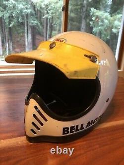 Vintage 1979 Bell Moto 3 Motorcycle Motocross Helmet White with Yellow Visor
