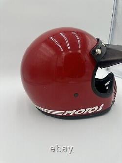 Vintage 1980 BELL MOTO STAR 3 Motorcycle Helmet 7 1/4 Red With Visor Great Cond