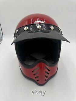 Vintage 1980 BELL MOTO STAR 3 Motorcycle Helmet 7 1/4 Red With Visor Great Cond