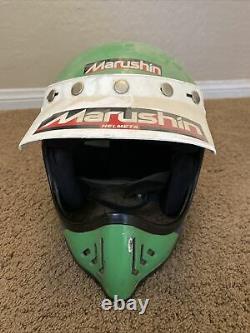 Vintage 1980s Marushin MG Moto Motocross Motorcycle Helmet Team Kawasaki Green