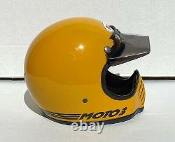 Vintage 1982 BELL MOTO 3 Yellow Motorcycle Motocross Helmet Size 7 1/4 with Visor