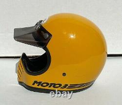 Vintage 1982 BELL MOTO 3 Yellow Motorcycle Motocross Helmet Size 7 1/4 with Visor