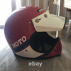 Vintage 1983 Marushin MG Moto Motocross Motorcycle Helmet Red Blue White Visor S