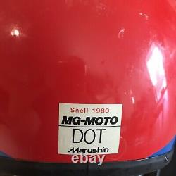 Vintage 1983 Marushin MG Moto Motocross Motorcycle Helmet Red Blue White Visor S