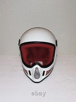 Vintage 1985 BELL MOTO 4 White & Red Motorcycle Motocross Helmet Full Face Sz 7