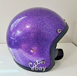 Vintage 60's Purple Metal Flake Motorcycle Helmet LSI 4150 Moto Glittery