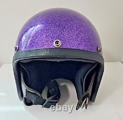 Vintage 60's Purple Metal Flake Motorcycle Helmet LSI 4150 Moto Glittery