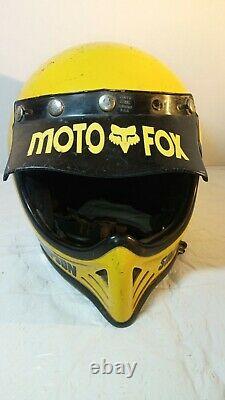 Vintage'80 SIMPSON MOTO CROSS MOTO FOX HELMET MED WithVISOR FULL FACE YELLOW