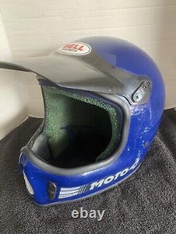 Vintage 80's Bell Moto 4 Motocross BMX Racing Helmet Blue Force Flow 7 5\8