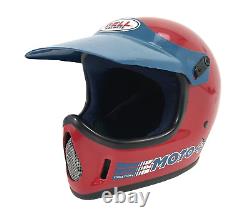 Vintage 80s Bell Moto 4 Motocross BMX Racing Helmet Force Flow Red with Blue Visor
