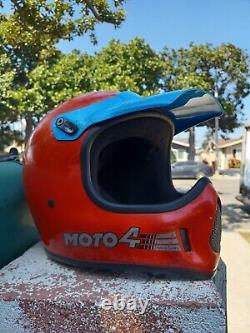 Vintage 80s Bell Moto 4 Motocross BMX Racing Helmet Red Force Flow