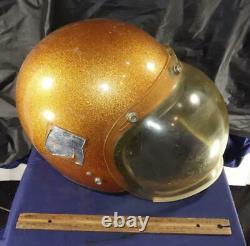 Vintage ARAI AMA Motorcycle Motocross Helmet Snap Strap Orange Space Dome Visor