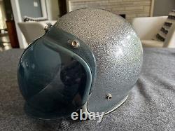 Vintage Arthur Fulmer AF-40 Silver Metal Flake Motorcycle Helmet And Shield SM