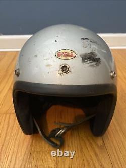Vintage BELL 1970 Super Magnum Toptex Silver/Gray Motorcycle Helmet Size 7 1/4