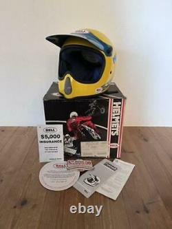 Vintage BELL MOTO 3 PRO Motocross Helmet Yellow Size 7 1/4 withOriginal Box NOS