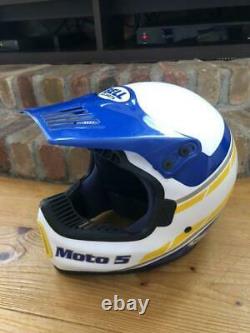 Vintage BELL MOTO5 Motocross Helmet Size 7 / 56cm White / Blue / Yellow 90's