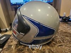Vintage BMW Shuberth Gray Motorcycle Helmet Blue Reflective Racing Stripe