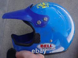 Vintage Bell Mini Moto Blue Full Face Motorcycle Motocross Helmet & Visor A73