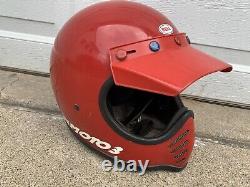 Vintage Bell Moto 3 III Motocross Helmet Red White Stripes Size 7 3/8