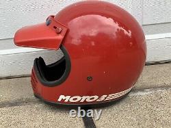 Vintage Bell Moto 3 III Motocross Helmet Red White Stripes Size 7 3/8