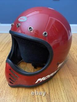 Vintage Bell Moto 3 III Motorycle Motocross Helmet Red White Stripe Size 7 & 1/2